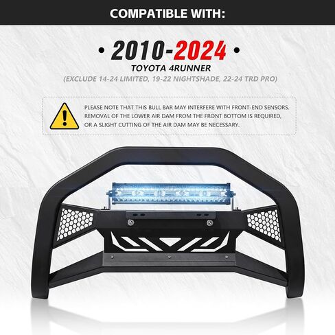 شريط الثور مع شريط الضوء وإطار لوحة الترخيص متوافق مع شبكة الحماية الأمامية لنيسان فرونتير 2005-2021، واقي فرشاة الشاحنة، وشريط الدفع الممتص للصدمات (يشمل لوحة الانزلاق وحامل الضوء، أسود) in Kuwait