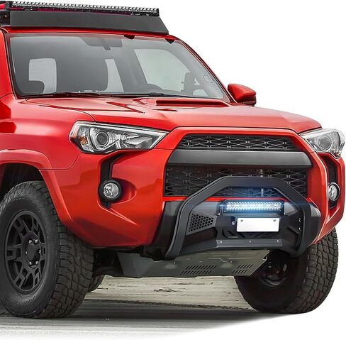 شريط الثور مع شريط الضوء وإطار لوحة الترخيص متوافق مع شبكة الحماية الأمامية لنيسان فرونتير 2005-2021، واقي فرشاة الشاحنة، وشريط الدفع الممتص للصدمات (يشمل لوحة الانزلاق وحامل الضوء، أسود) in Kuwait