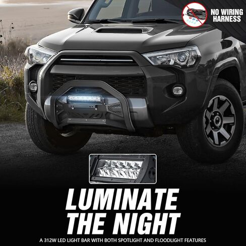 شريط الثور مع شريط الضوء وإطار لوحة الترخيص متوافق مع شبكة الحماية الأمامية لنيسان فرونتير 2005-2021، واقي فرشاة الشاحنة، وشريط الدفع الممتص للصدمات (يشمل لوحة الانزلاق وحامل الضوء، أسود) in Kuwait