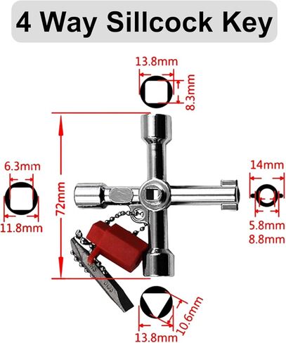 1 Pack 4 Way Sillcock Key Set, Equipped with Bits,Multi Functional Water Key, Cross Key,Water Shut Off Tool, Water Spigot Key, Suitable for Valve, Faucet and Spigots in Saudi Arabia