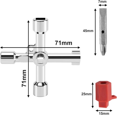 1 Pack 4 Way Sillcock Key Set, Equipped with Bits,Multi Functional Water Key, Cross Key,Water Shut Off Tool, Water Spigot Key, Suitable for Valve, Faucet and Spigots in Saudi Arabia