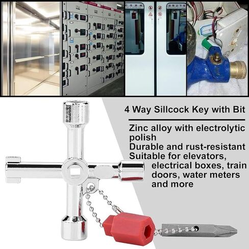 1 Pack 4 Way Sillcock Key Set, Equipped with Bits,Multi Functional Water Key, Cross Key,Water Shut Off Tool, Water Spigot Key, Suitable for Valve, Faucet and Spigots in Saudi Arabia