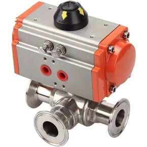1PCS 25mm Three-Way Stainless Steel Three-clamp Ferrule T/L Type Double-Acting Cylinder Pneumatic Ball Valve(T Type) in Kuwait