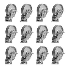 عجلات مقاس 4 بوصات، عجلات من الحديد الزهر شبه فولاذية مجموعة عجلات صناعية شديدة التحمل مكونة من 4 قطع مع تحميل يصل إلى 1600 رطل، عجلات معدنية دوارة للعربة (2 فرامل و2 دوارة) in Kuwait