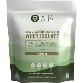 Taha Health & Nutrition Natural Unflavored Whey Protein Isolate, 30g Protein, 7.9g BCAAs, 4.3g Leucine | New Zealand Grass-Fed, Free-Range Dairy | Gluten & Soy Free, Keto, Kosher | 2LB, ~26 Servings in Saudi Arabia