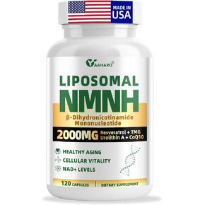مكمل NMNH 2000 مجم، بديل أحادي نيوكليوتيد النيكوتيناميد الدهني لـ NAD+ والشيخوخة الصحية - مع ريسفيراترول، أوروليثين A، TMG، CoQ10 - 120 كبسولة (β-ثنائي هيدرونيكوتيناميد أحادي النوكليوتيد) in Kuwait