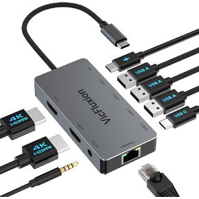 7-in-1 USB C Docking Station Dual Monitor, USB-C Hub with 2 HDMI Ports, 3 USB 3.0, 1 Type-C Data Port, 100W PD, Compatible with MacBook, Dell, HP, Lenovo, Surface in Saudi Arabia