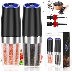 Gravity Electric Salt and Pepper Grinder Set Automatic Salt and Pepper Grinder Set with LED Light, Battery Operated, Adjustable Coarseness, Large Capacity, for Home Kitchen BBQ (Black 2 Pack) in Saudi Arabia