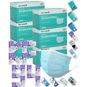BYD Masks ASTM Level 3 Blue Disposable Single Use 3-Ply Face Masks 300PCS(6-Box),High Filtration Ventilation,Adjustable Metal Nose Wire,Plus 18 Pack White Air Queen Nano Fiber Filter Mouth Cover in Kuwait