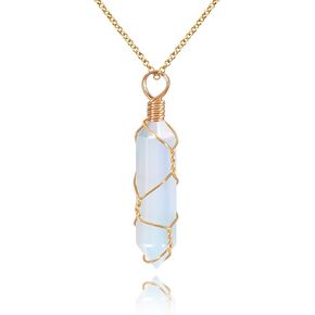 VIBILIA Healing Crystal Necklace Wire Wrapped Opal Stone Point Pendant Necklace Hexagonal Reiki Spiritual Quartz Gemstone Jewelry for Women Men in Kuwait