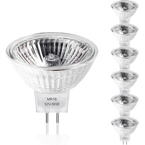 MR16 Halogen Bulbs 2 Pin, 12V 50W 6 Packs Halogen Light Bulbs Gu5.3 Base Dimmable with Clear Glass Cover, 2700K Warm White for Landscape Lights, Track Lights, Fiber Optics, Desk Lamps in Kuwait