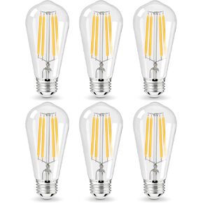 6pack LED Light Bulbs, Shatterproof Edison Bulbs 60 Watt Equivalent, E26 Base Warm White 2700K Bulb, Vintage Decorative Fixture Light Bulbs for Home Lighting, Bathroom, Bedroom, Hallway, Non-dimmable in Kuwait