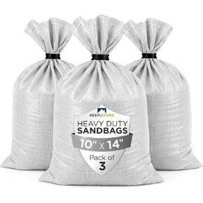 أكياس رمل شديدة التحمل مكونة من 3 أكياس رمل فارغة بيضاء مع أربطة مدمجة، حماية من الأشعة فوق البنفسجية من مادة البولي بروبيلين المنسوجة لمدة 1600 ساعة، أكياس رمل قابلة للتعبئة للتحكم في الفيضانات، الوزن، 10 × 14 بوصة، حجم 15 رطلاً in Kuwait