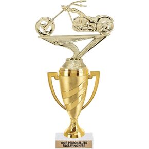 Crown Awards Motorcycle Chopper Trophy, 11" Gold Cup Motorcycle Chopper Trophies with Engraving Included Prime in Kuwait
