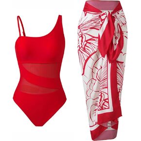 Women’s One Piece Swimsuit with Skirt Mesh Slimming Retro Bathing Suit Set with Wrap Cover Up in Saudi Arabia