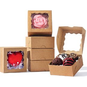 SLShePack 3x3x1.5Inches 50 Pcs Mini Bakery Boxes with Window for Homemade Soap,Cookies,Chocolate truffle,Chocolate Covered Strawberries in Kuwait