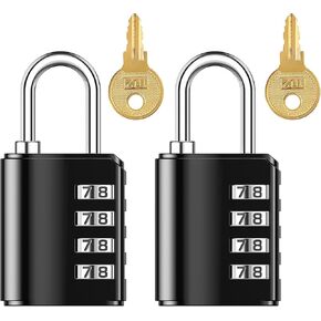 قفل مجموعة KeeKit، قفل مجموعة مكون من 4 أرقام مع مفاتيح، قفل بوابة مقاوم للماء قابل لإعادة الضبط للخزانة، وصالة الألعاب الرياضية، والسياج، والحقيبة، وخزانة المدرسة والموظفين، وصندوق الأدوات - عبوتان، أسود in Kuwait