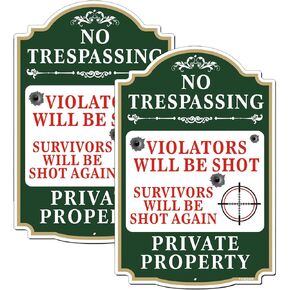 لن يتم إطلاق النار على المخالفين للتعدي على ممتلكات الغير، 2 حزمة، 12 × 8 بوصة علامة تحذير ملكية خاصة من الألومنيوم خالية من الصدأ، محمية من الأشعة فوق البنفسجية، مقاومة للبهتان in Kuwait