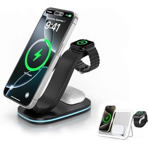 محطة شحن قابلة للطي 3 في 1 لمنتجات Apple، شاحن لاسلكي سريع ومحول وإضاءة لهاتف iPhone 15/14/13/12/11/X/XS/XR، لـ iWatch Ultra/9/8/7/6/SE/5/ 4/3،سماعات هوائية 3/2/برو/2(أبيض) in Kuwait