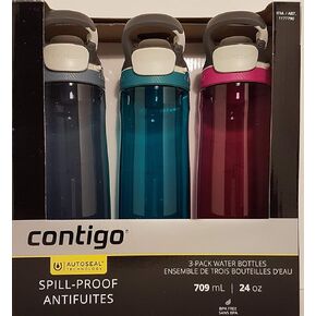Contigo Autoseal Spill-Proof Water Bottle 24oz, 3 Pack (Stormy Weather, Scuba, Very Berry) in Kuwait