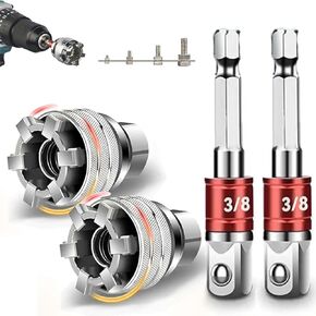 مجموعة أدوات مفتاح المقبس العالمية القابلة للتعديل - مقبس صيانة عالمي متعدد الوظائف 10 مم - 19 مم لسقاطة المحرك 3/8 بوصة، مفتاح عزم الدوران ومثقاب الطاقة (مجموعتان) in Kuwait