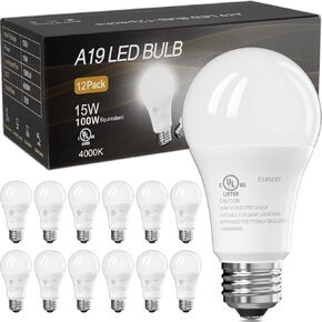 مصابيح مصباح LED Tjoy ، 100 واط مكافئ A19 ، مصباح LED ضوء النهار 5000K ، 15 واط أبيض مشرق لتوفير الطاقة مع قاعدة قياسية E26 ، 1500 لومينات غير قابلة للضعف لغرفة النوم الداخلية ، 12 حزمة in Kuwait
