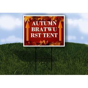 Autumn Bratwurst Tent Autumn Frame Colorful Maple Leaves On Red Background Up Arrows A-Frame Single Sided 23x23 in. sign in Kuwait