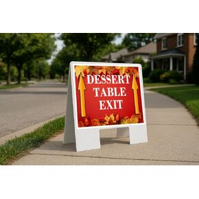 Dessert Table Exit Autumn Frame Colorful Maple Leaves On Red Background Directional Arrows A-Frame Double Sided 23x23 in. sign in Kuwait