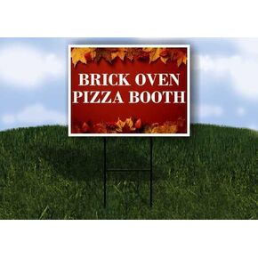 Brick Oven Pizza Booth Autumn Frame Colorful Maple Leaves On Red Background Up Arrows A-Frame Single Sided 23x23 in. sign in Kuwait