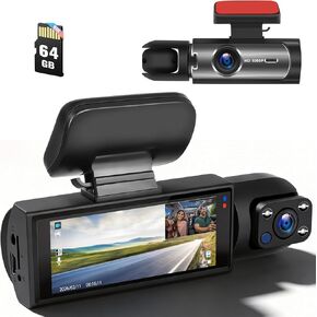 كاميرا داش مزدوجة للسيارات الأمامية والداخلية شاشة IPS 3.16 بوصة 1080 بكسل HD DVR كاميرا مسجل فيديو مسجل القيادة 2 شاشات مقسمة زاوية واسعة تسجيل تلقائي للرؤية الليلية in Kuwait