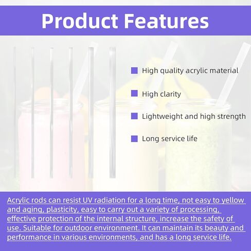 30 Pcs 8 Inch Acrylic Clear Rods Kit, 6 Sizes Clear Acrylic Dowel Rods Plastic Round Rod for DIY Crafts, Model Building & Home Decoration(3/4/5/6/8/10mm Dia) in Kuwait