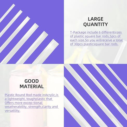 30 Pcs 8 Inch Acrylic Clear Rods Kit, 6 Sizes Clear Acrylic Dowel Rods Plastic Round Rod for DIY Crafts, Model Building & Home Decoration(3/4/5/6/8/10mm Dia) in Kuwait