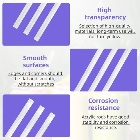 30 Pcs 8 Inch Acrylic Clear Rods Kit, 6 Sizes Clear Acrylic Dowel Rods Plastic Round Rod for DIY Crafts, Model Building & Home Decoration(3/4/5/6/8/10mm Dia) in Kuwait