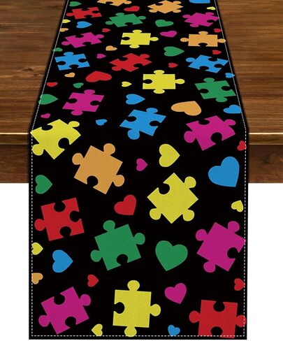 Nepnuser Autism Awareness Table Runner Puzzle Piece Heart Love Needs No Words April Decoration Home Kitchen Dining Room Decor in Saudi Arabia