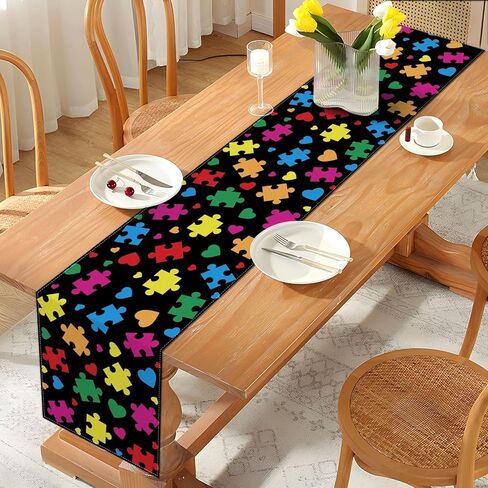Nepnuser Autism Awareness Table Runner Puzzle Piece Heart Love Needs No Words April Decoration Home Kitchen Dining Room Decor in Saudi Arabia