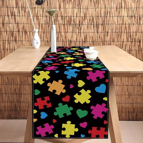Nepnuser Autism Awareness Table Runner Puzzle Piece Heart Love Needs No Words April Decoration Home Kitchen Dining Room Decor in Saudi Arabia