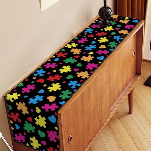 Nepnuser Autism Awareness Table Runner Puzzle Piece Heart Love Needs No Words April Decoration Home Kitchen Dining Room Decor in Saudi Arabia