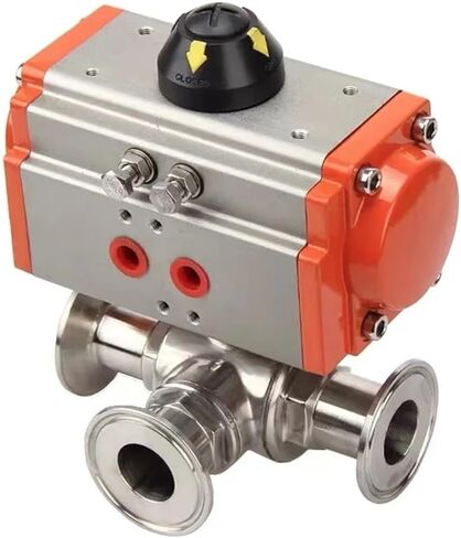 1PCS 25mm Three-Way Stainless Steel Three-clamp Ferrule T/L Type Double-Acting Cylinder Pneumatic Ball Valve(T Type) in Kuwait