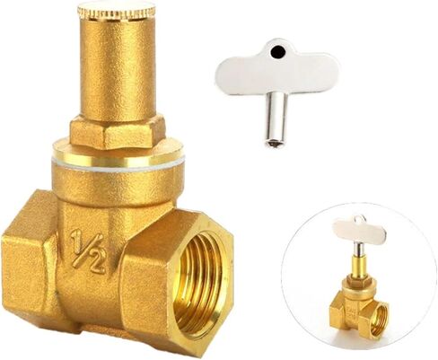 1PCS 1/2" 3/4" 1" Brass gate Valve with Inner Lock Triangle Key Water Pipe Water Meter Front Anti-Theft Lock Valve(1-1/2") in Kuwait