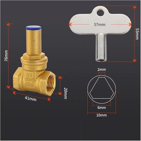 1PCS 1/2" 3/4" 1" Brass gate Valve with Inner Lock Triangle Key Water Pipe Water Meter Front Anti-Theft Lock Valve(1-1/2") in Kuwait