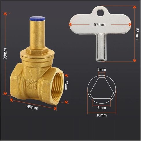 1PCS 1/2" 3/4" 1" Brass gate Valve with Inner Lock Triangle Key Water Pipe Water Meter Front Anti-Theft Lock Valve(1-1/2") in Kuwait