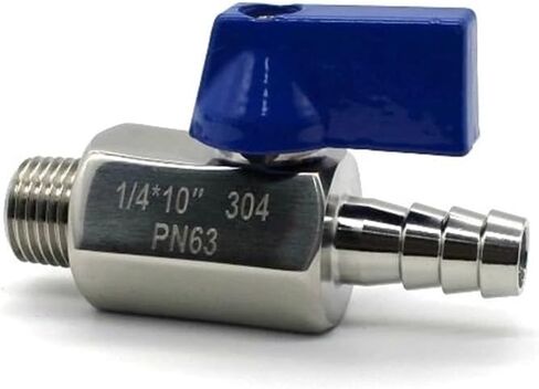 1PCS 304 Stainless Steel Backhand Handle 1/8" 1/4" 3/8" 1/2" x 7/8/10/12mm Hose Reverse Hook Small Ball Valve Beer SUS with Blue Handle(3/8",Male_10MM Barb) in Saudi Arabia
