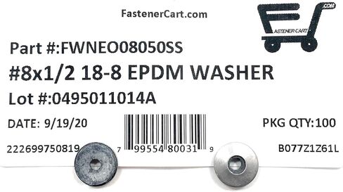 (100) #8 × 1/2 OD غسالة من الفولاذ المقاوم للصدأ EPDM مطاط نيوبرين مدعوم (سقف) in Kuwait