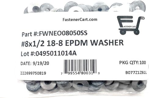 (100) #8 × 1/2 OD غسالة من الفولاذ المقاوم للصدأ EPDM مطاط نيوبرين مدعوم (سقف) in Kuwait