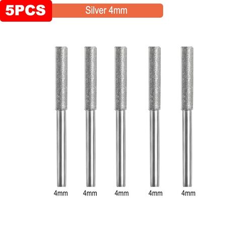 Gold Diamond Coated Cylindrical Burr 4-5.5mm Chainsaw Sharpener Stone File Chain Saw Sharpening Carving Grinding Power Tools Kit(Silver 5pcs 4mm) in Saudi Arabia