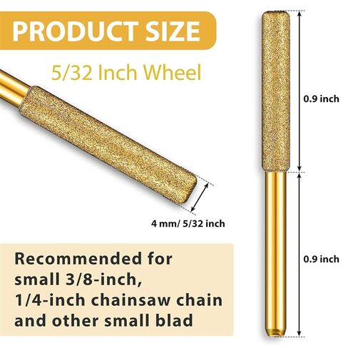Gold Diamond Coated Cylindrical Burr 4-5.5mm Chainsaw Sharpener Stone File Chain Saw Sharpening Carving Grinding Power Tools Kit(Silver 5pcs 4mm) in Saudi Arabia