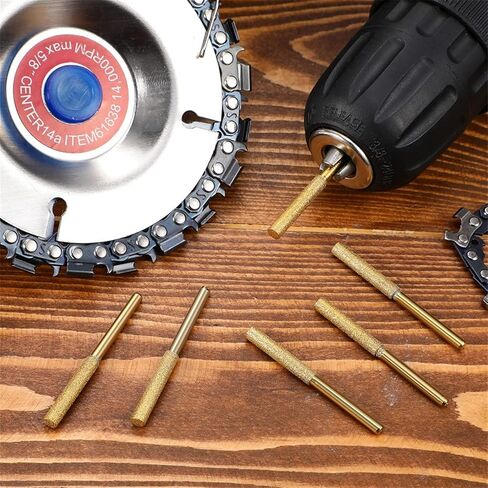 Gold Diamond Coated Cylindrical Burr 4-5.5mm Chainsaw Sharpener Stone File Chain Saw Sharpening Carving Grinding Power Tools Kit(Silver 5pcs 4mm) in Saudi Arabia