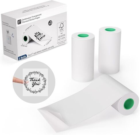 52mm x 30mm White Thermal Gap Label Paper, 3 Rolls for JD-23 Mini Printer, Self-Adhesive, BPA-Free, Waterproof, Black Monochrome Printing in Saudi Arabia