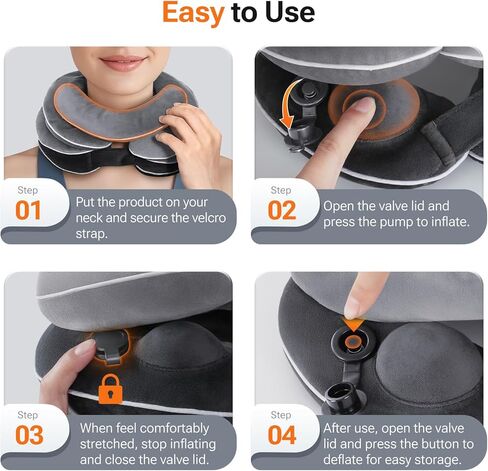 Built-in Inflatable Neck Stretcher with High-Front & Low-Back for Effective Traction, Neck Decompression Devices with 3-Layer Chambers in Varied Sizes, Cervical Traction Device for Home Use in Saudi Arabia