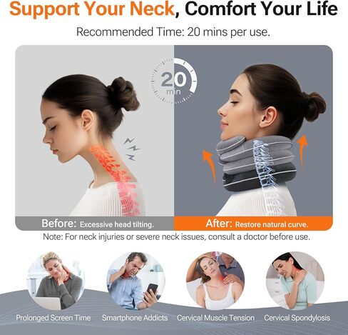 Built-in Inflatable Neck Stretcher with High-Front & Low-Back for Effective Traction, Neck Decompression Devices with 3-Layer Chambers in Varied Sizes, Cervical Traction Device for Home Use in Saudi Arabia
